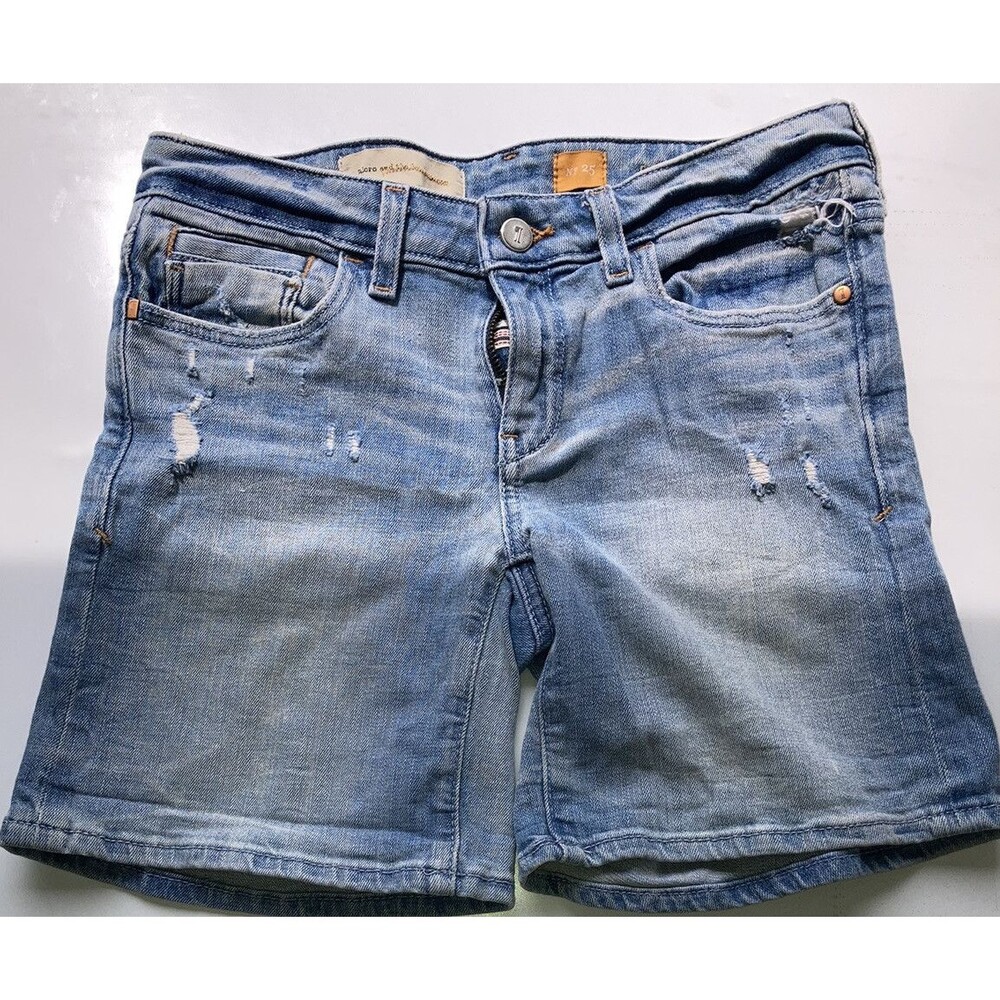 Pilcro Trip Jean Shorts Sz 25 S Anthropology Bermuda Style Distressed Vintage